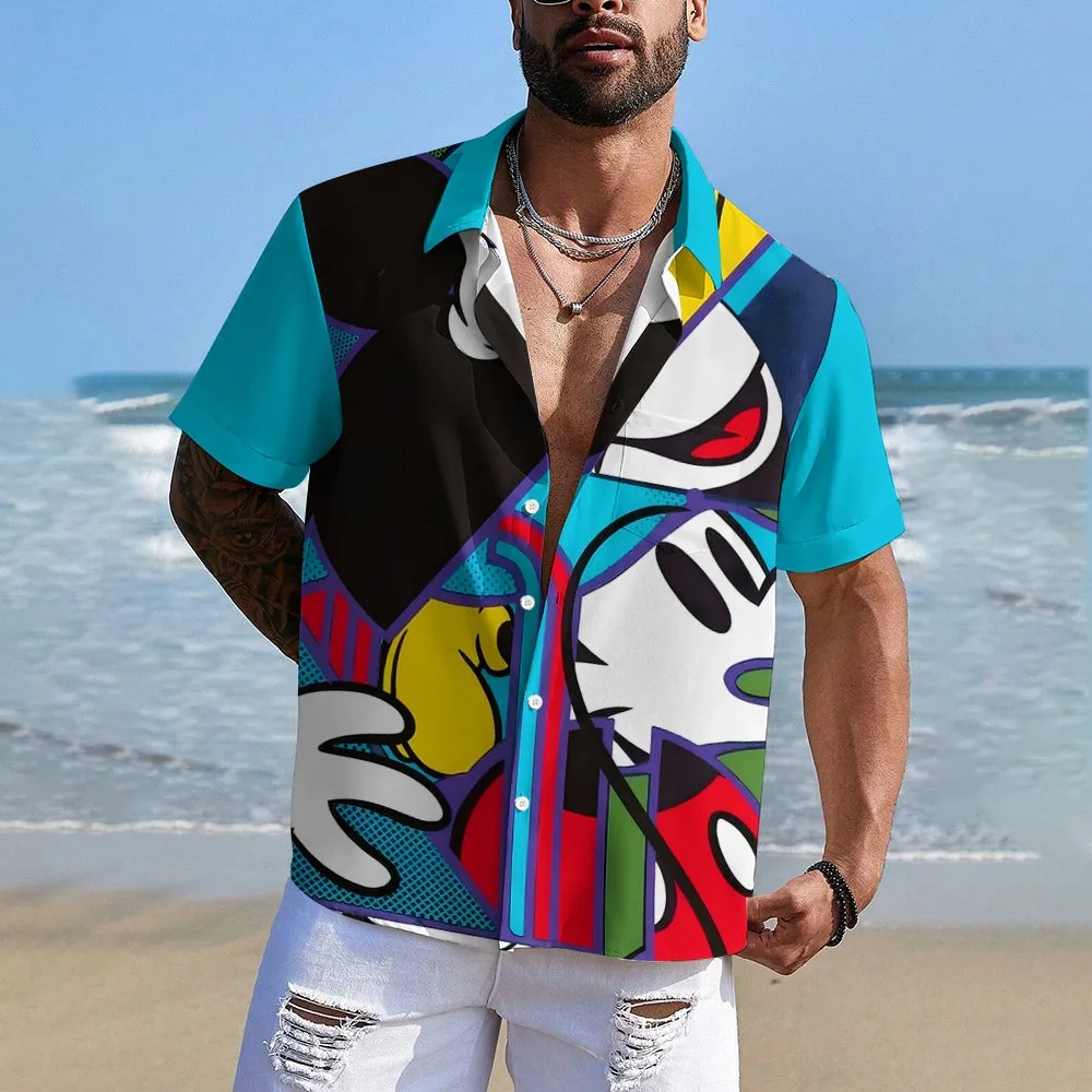 Abstract Colorful Cartoon Mouse Cartoon Print Casual Short Sleeve Shirt 2406002462