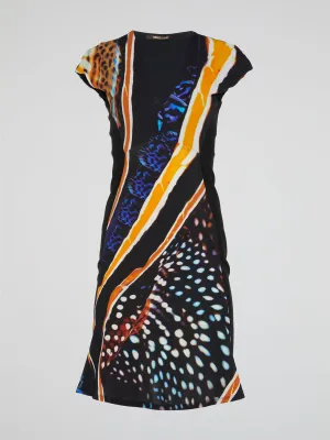 Abstract Print V-Neck Dress