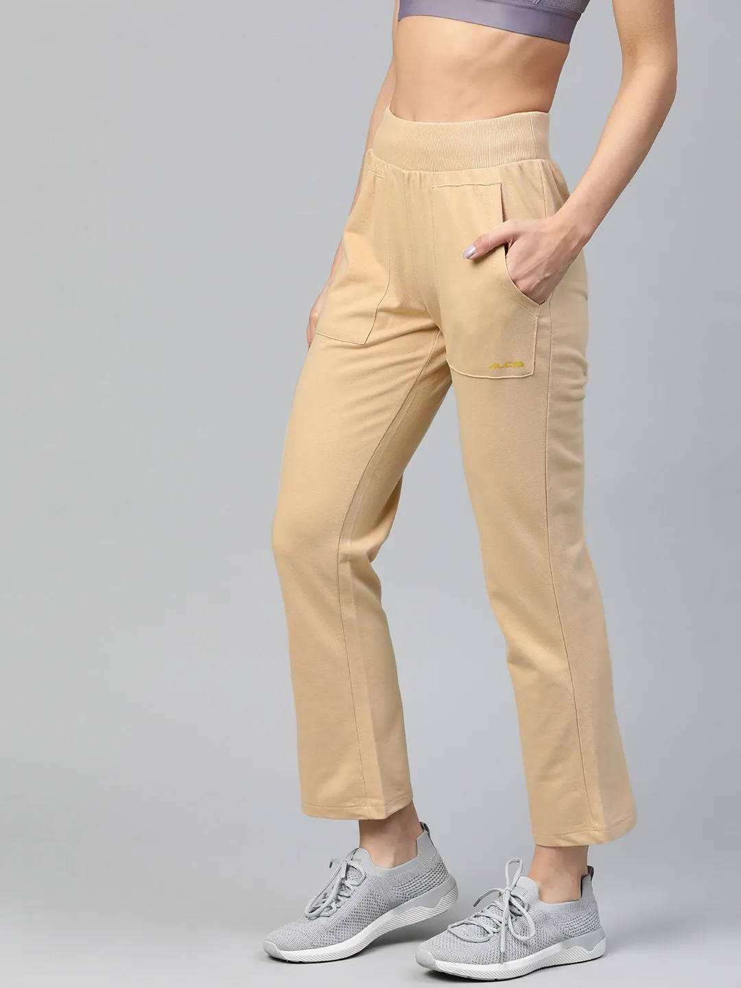 Alcis Women Beige Straight Fit Solid Outdoor Joggers