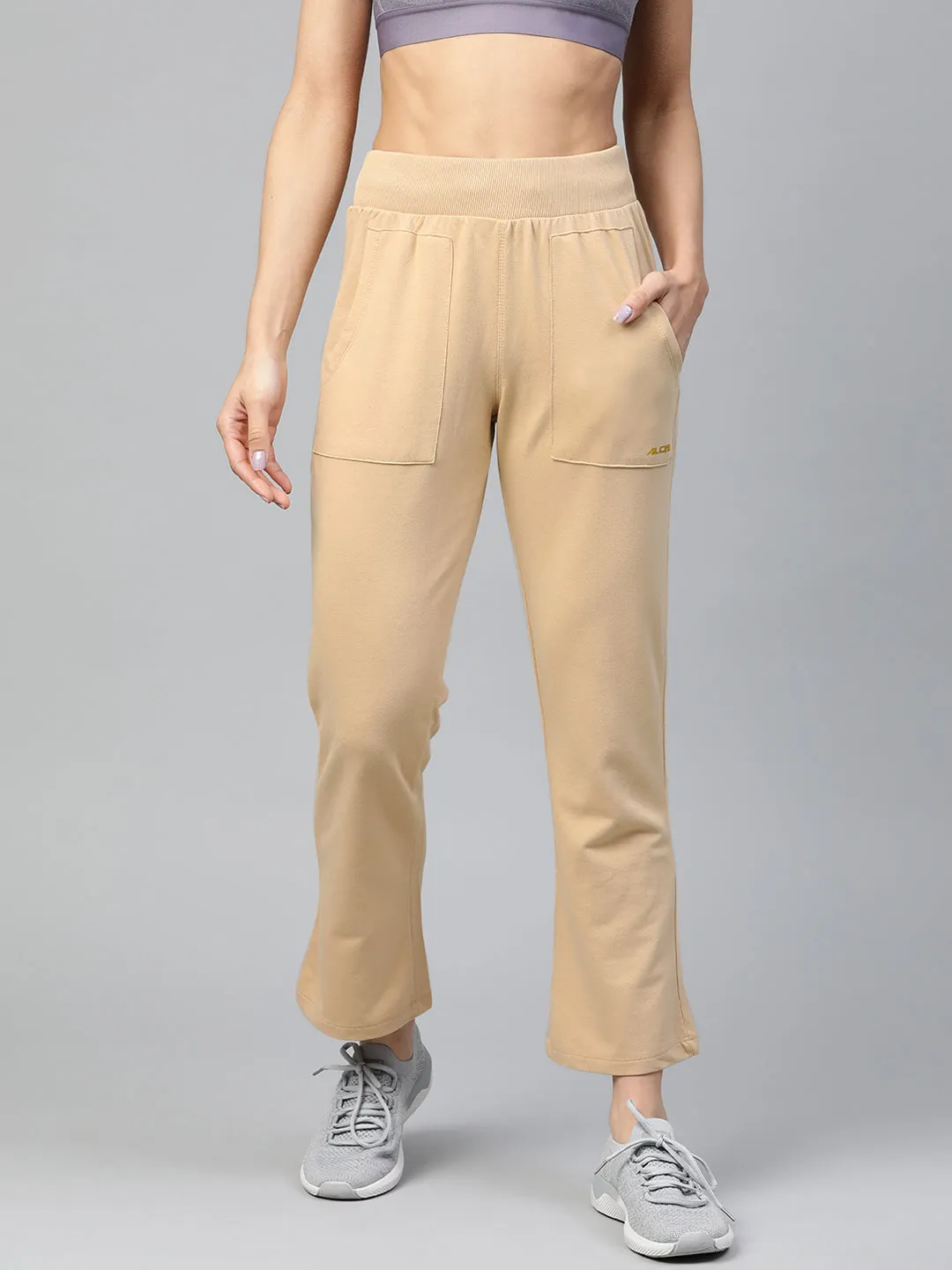 Alcis Women Beige Straight Fit Solid Outdoor Joggers