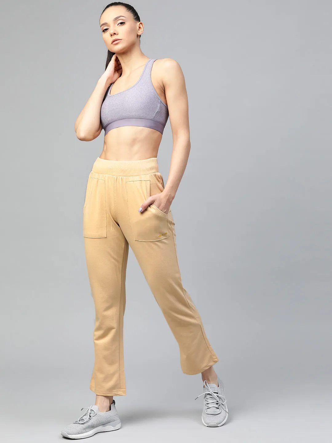 Alcis Women Beige Straight Fit Solid Outdoor Joggers