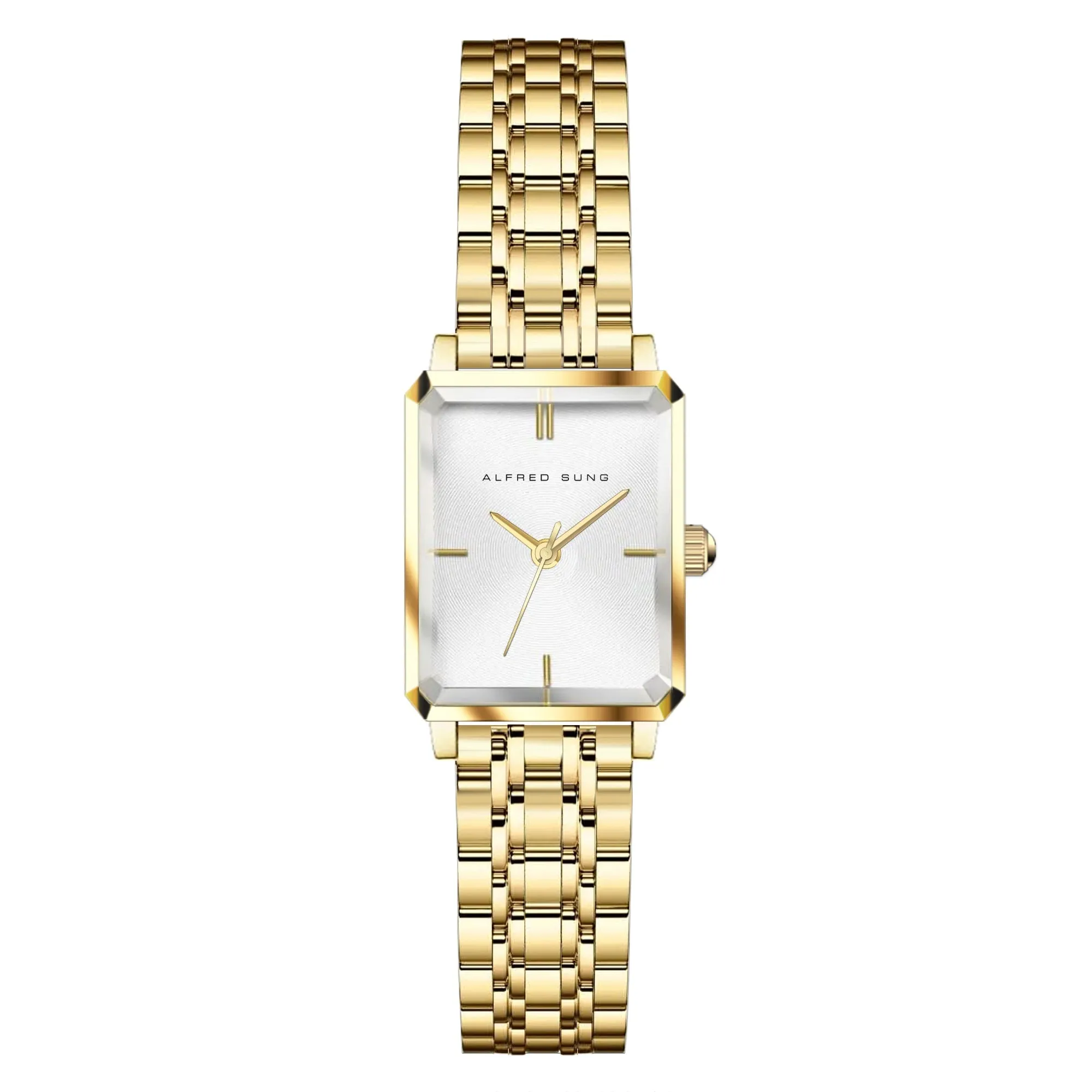 Alfred Sung Octavia Sunray White Dial Gold Bracelet Ladies watch