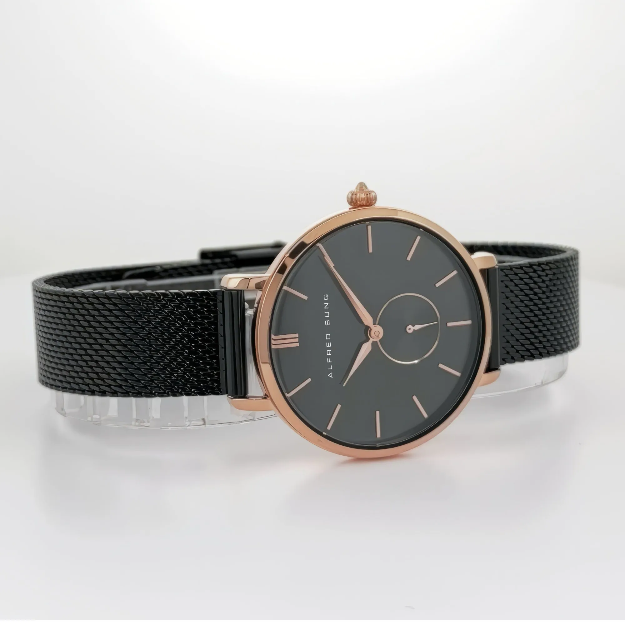 Alfred Sung Serenity Sunray Black Dial & Bracelet Ladies watch