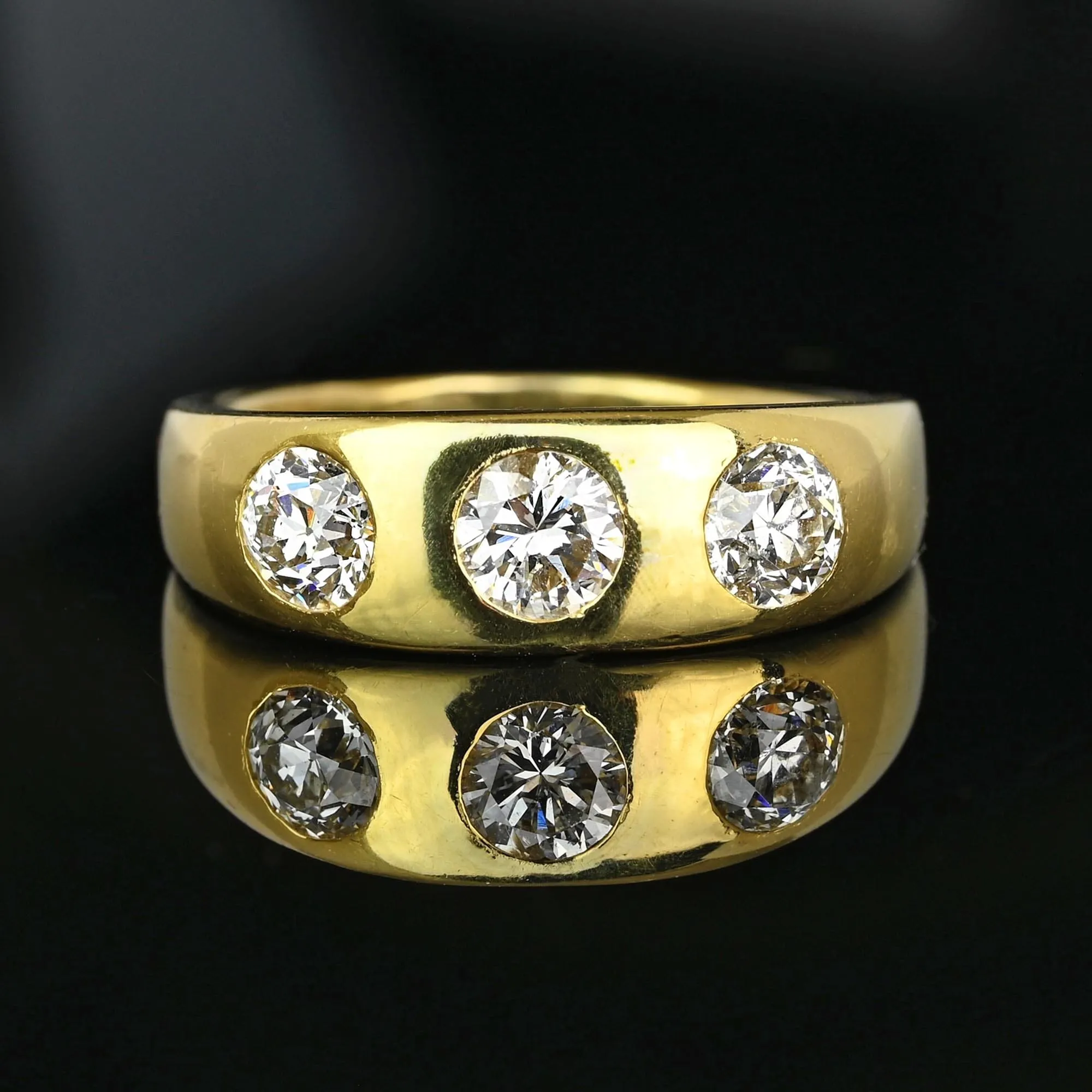 Antique 18K Gold Three Stone Mine Cut Diamond Ring Band