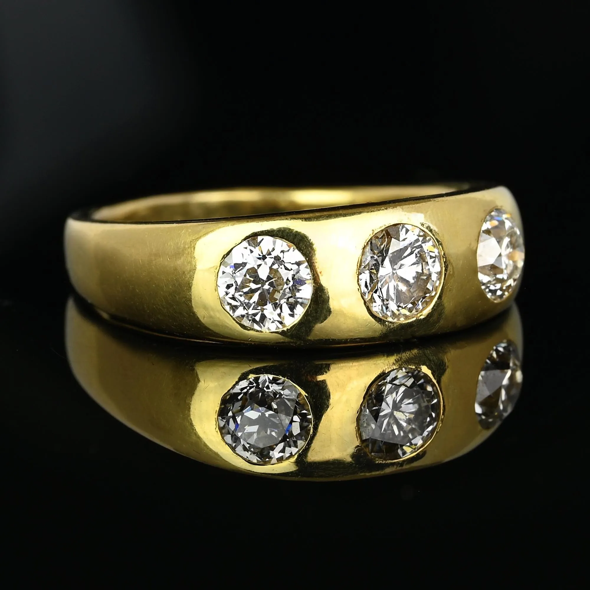 Antique 18K Gold Three Stone Mine Cut Diamond Ring Band