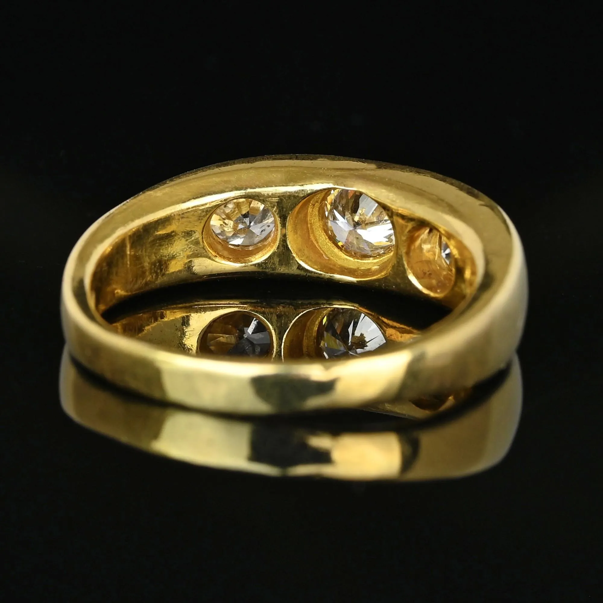 Antique 18K Gold Three Stone Mine Cut Diamond Ring Band