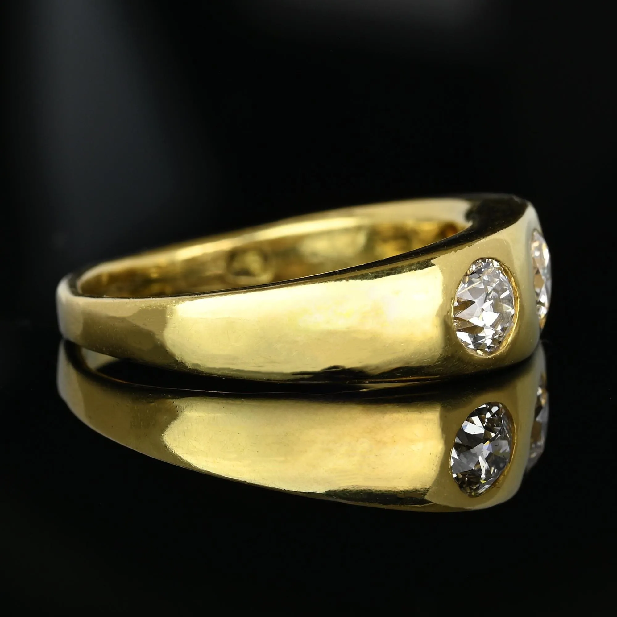 Antique 18K Gold Three Stone Mine Cut Diamond Ring Band
