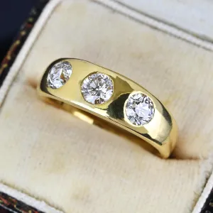 Antique 18K Gold Three Stone Mine Cut Diamond Ring Band