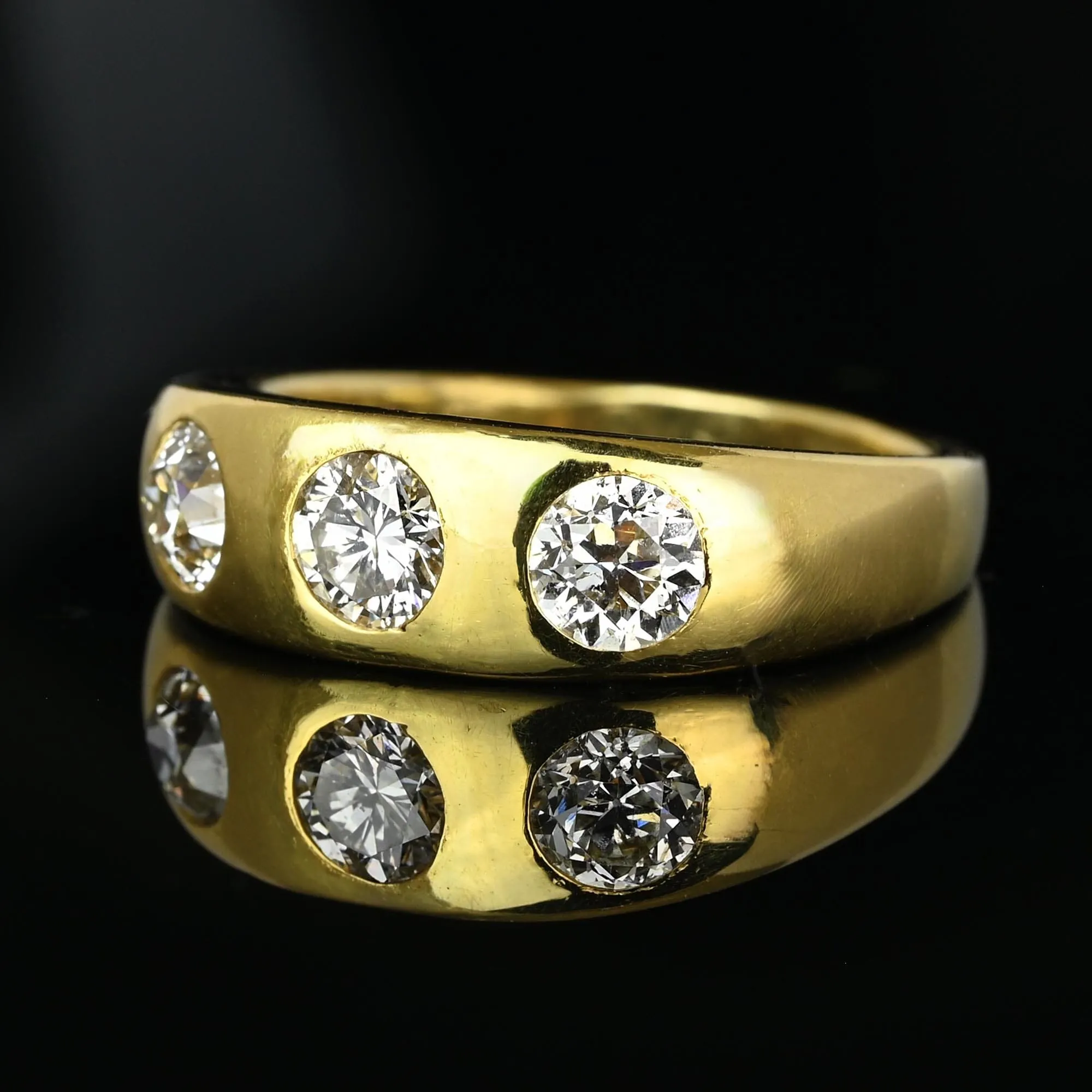 Antique 18K Gold Three Stone Mine Cut Diamond Ring Band
