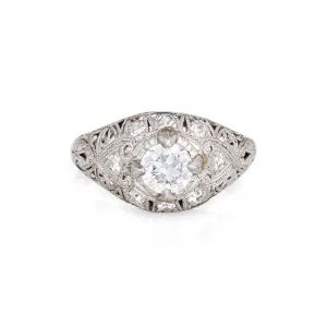 Antique Edwardian 0.55ct Diamond Engagement Ring Vintage Platinum Bridal Jewelry