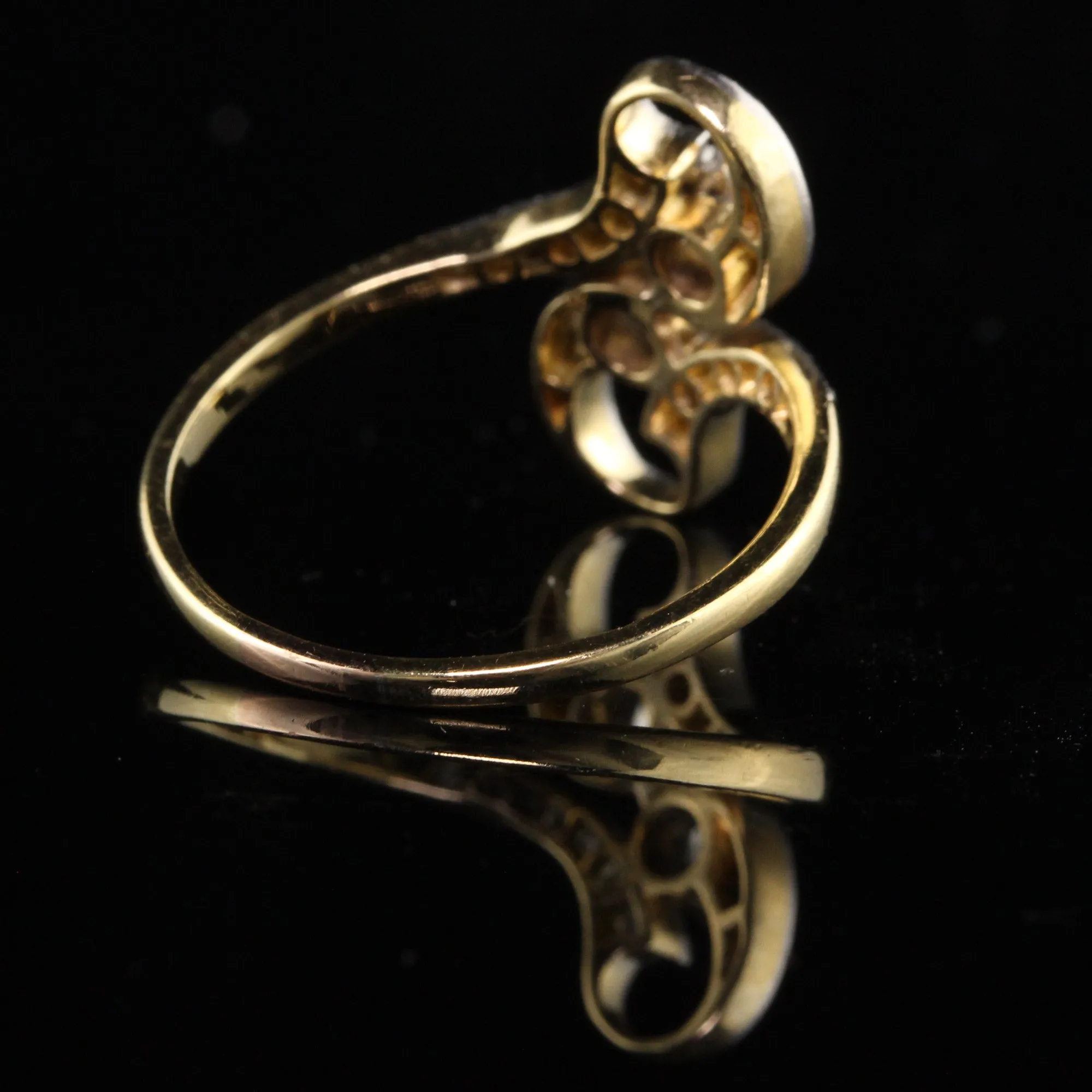 Antique Edwardian 18K Yellow Gold Old Mine Rose Cut Diamond Toi et Moi Ring