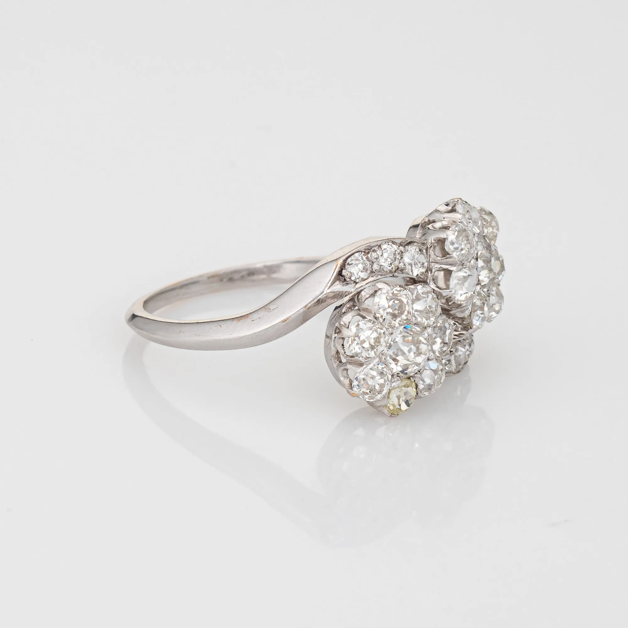 Antique Edwardian 2ct Diamond Cluster Ring Moi et Toi 18k Gold Double Flower