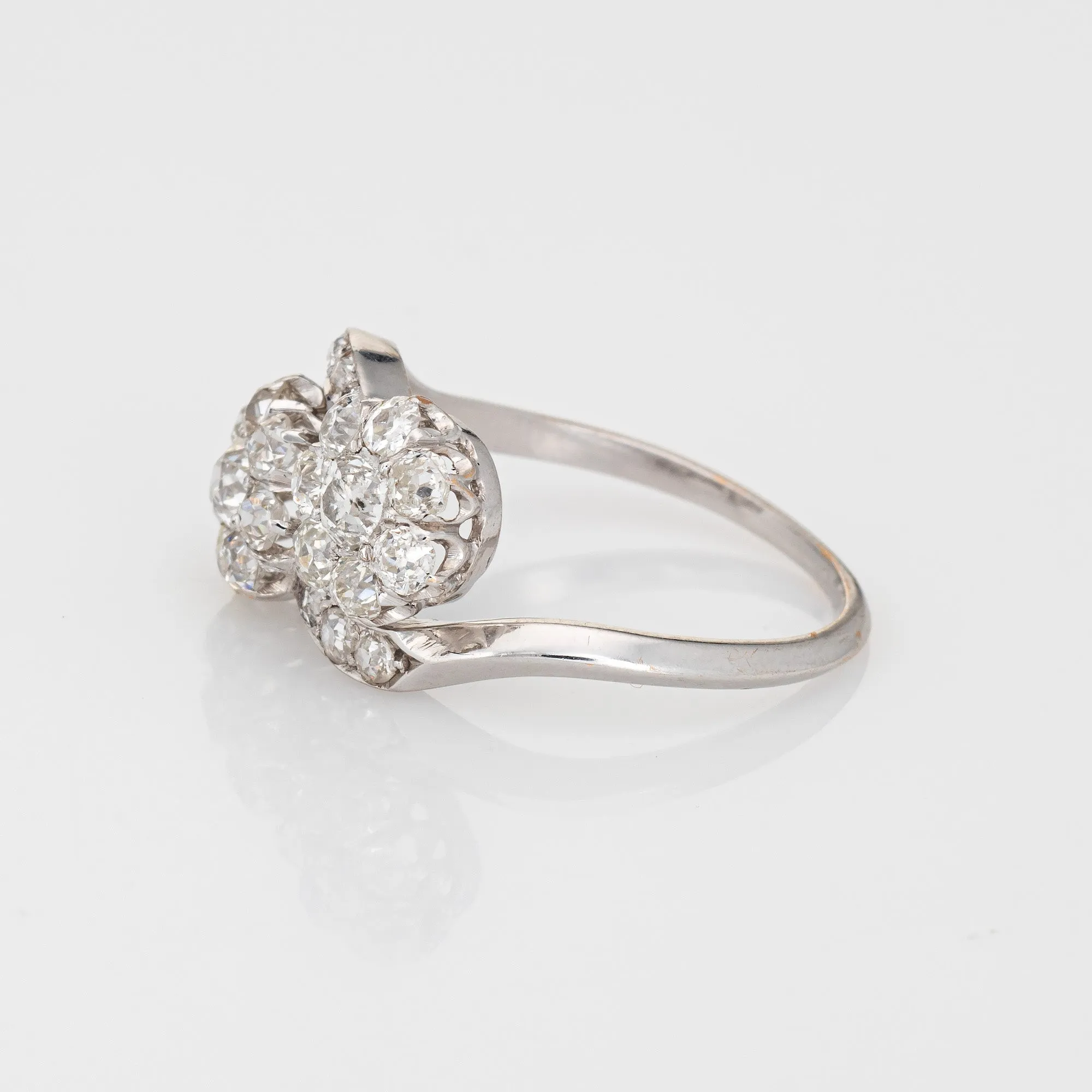 Antique Edwardian 2ct Diamond Cluster Ring Moi et Toi 18k Gold Double Flower