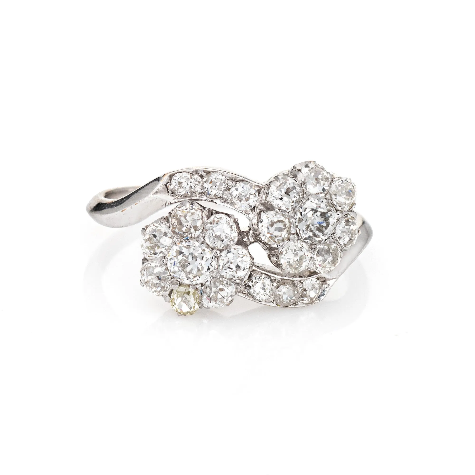 Antique Edwardian 2ct Diamond Cluster Ring Moi et Toi 18k Gold Double Flower
