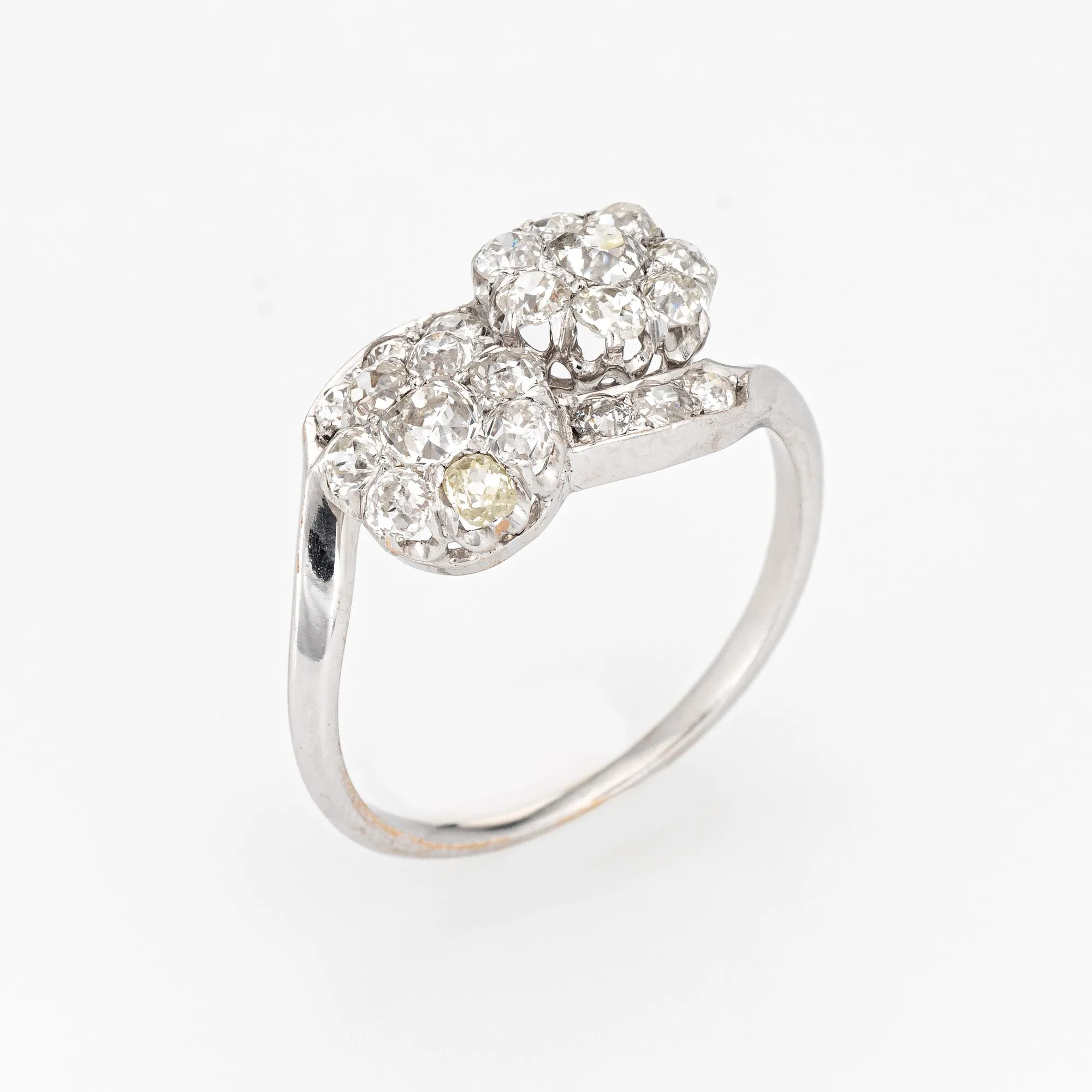Antique Edwardian 2ct Diamond Cluster Ring Moi et Toi 18k Gold Double Flower