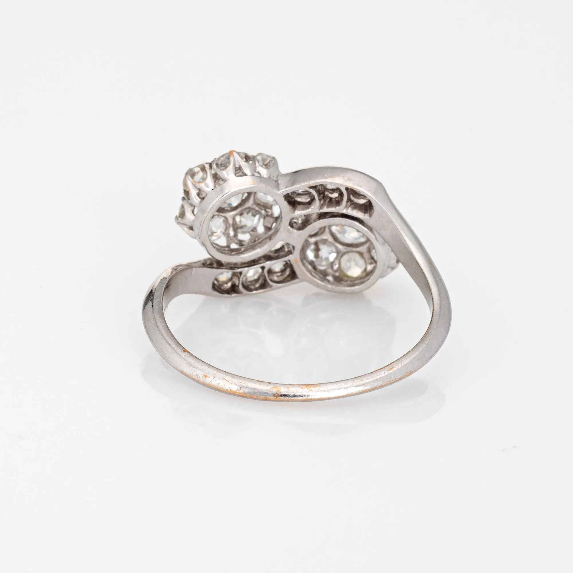 Antique Edwardian 2ct Diamond Cluster Ring Moi et Toi 18k Gold Double Flower
