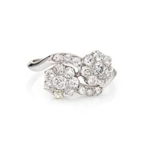 Antique Edwardian 2ct Diamond Cluster Ring Moi et Toi 18k Gold Double Flower