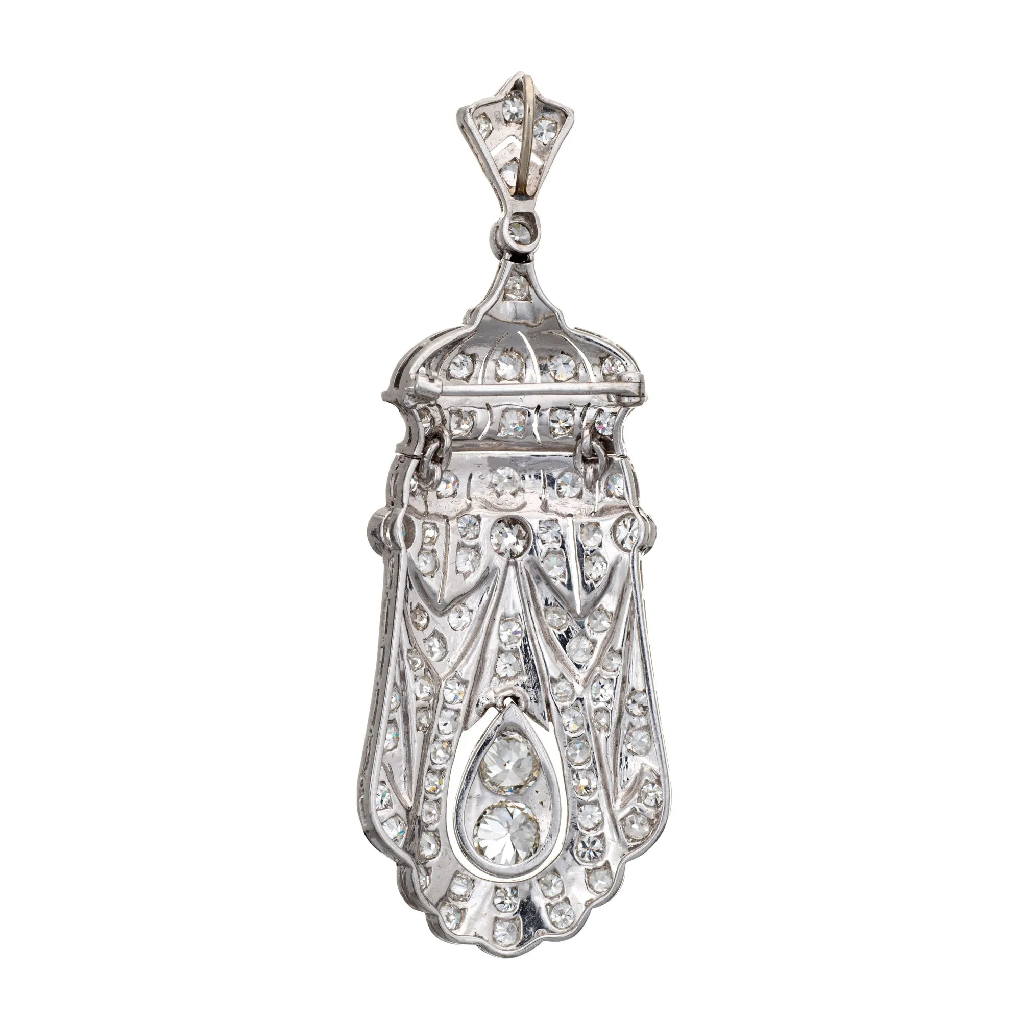 Antique Edwardian 5.5ct Diamond Pendant Vintage Platinum Large Jewelry Heirloom