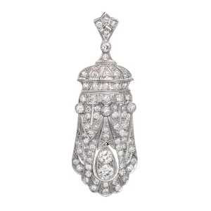 Antique Edwardian 5.5ct Diamond Pendant Vintage Platinum Large Jewelry Heirloom