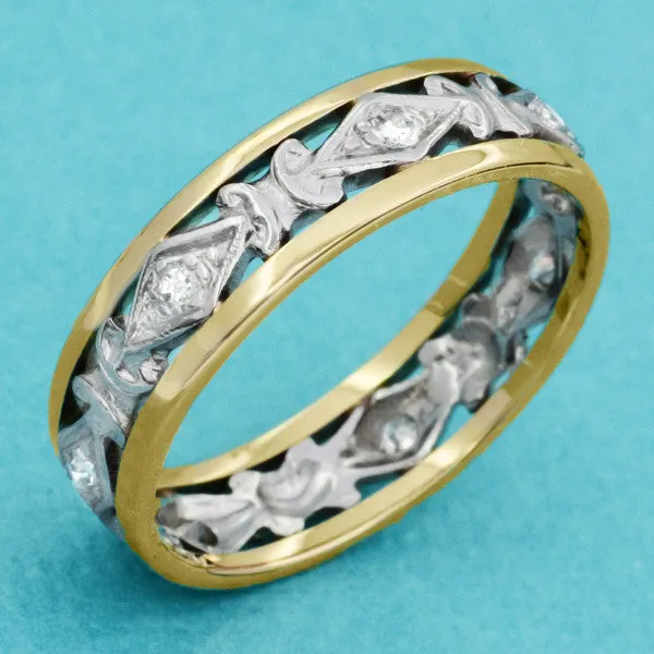 Antique Edwardian Diamond Wedding Band in Platinum and 14K Yellow Gold - Size 8