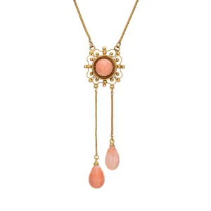 Antique Edwardian Negligee Necklace Coral 18k Yellow Gold Vintage Jewelry 15.5"