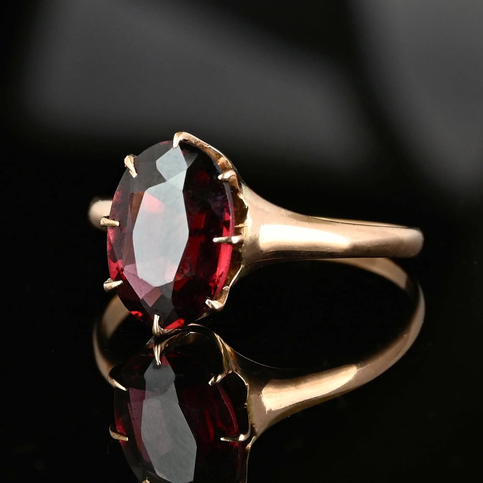 Antique Edwardian Oval Solitaire Rhodolite Garnet Ring