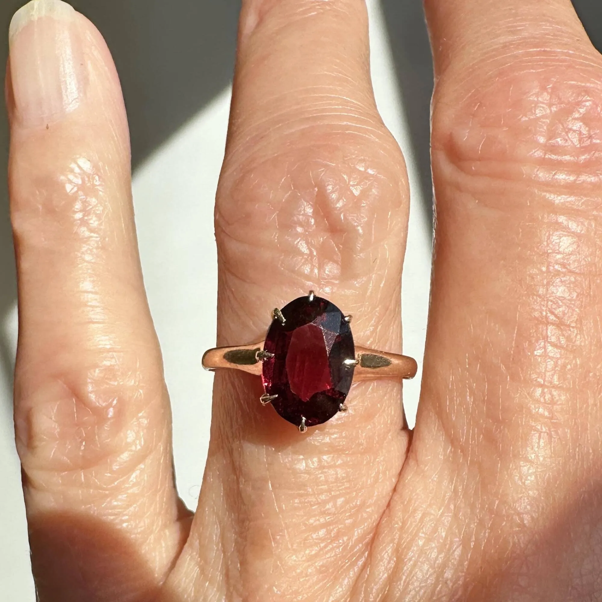 Antique Edwardian Oval Solitaire Rhodolite Garnet Ring