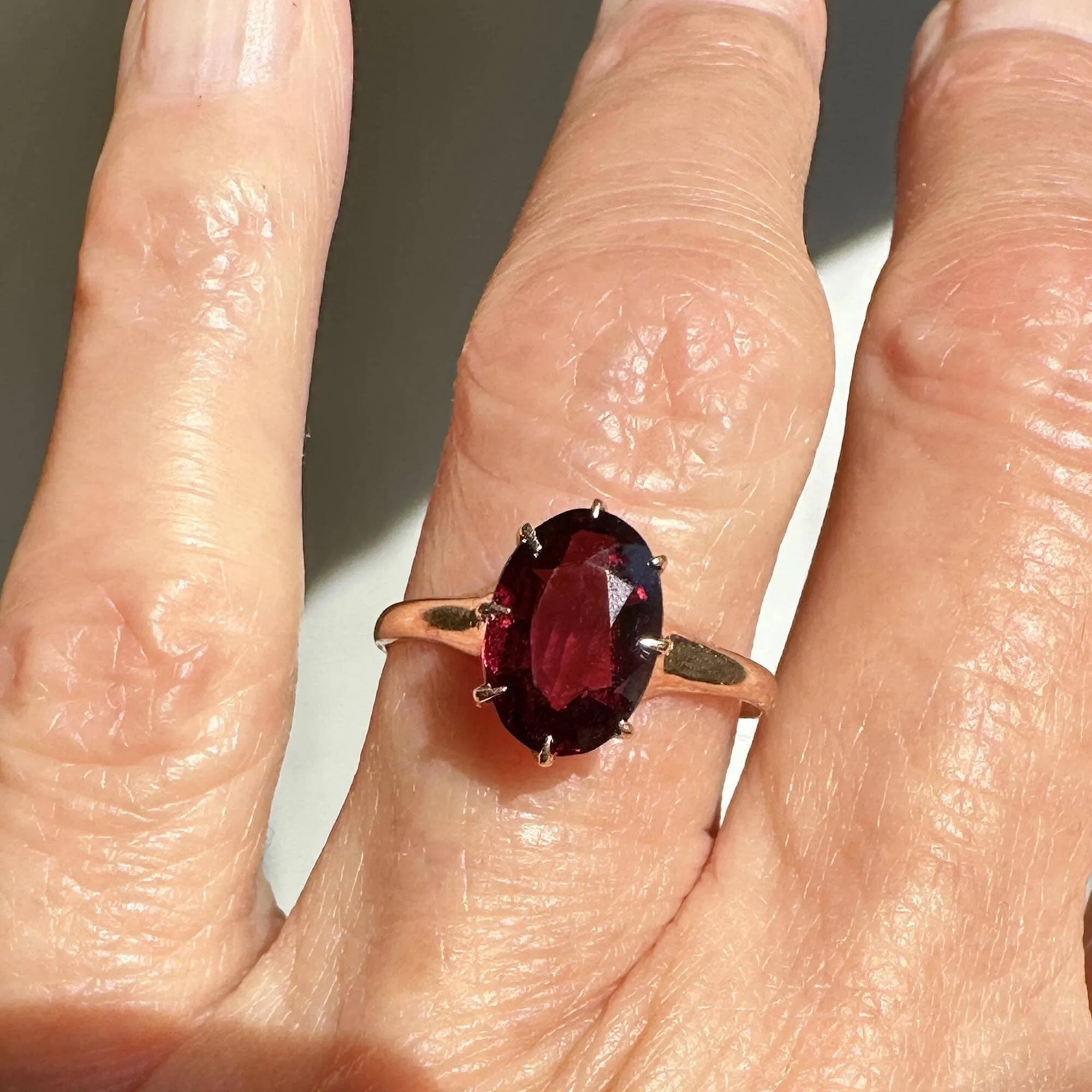 Antique Edwardian Oval Solitaire Rhodolite Garnet Ring
