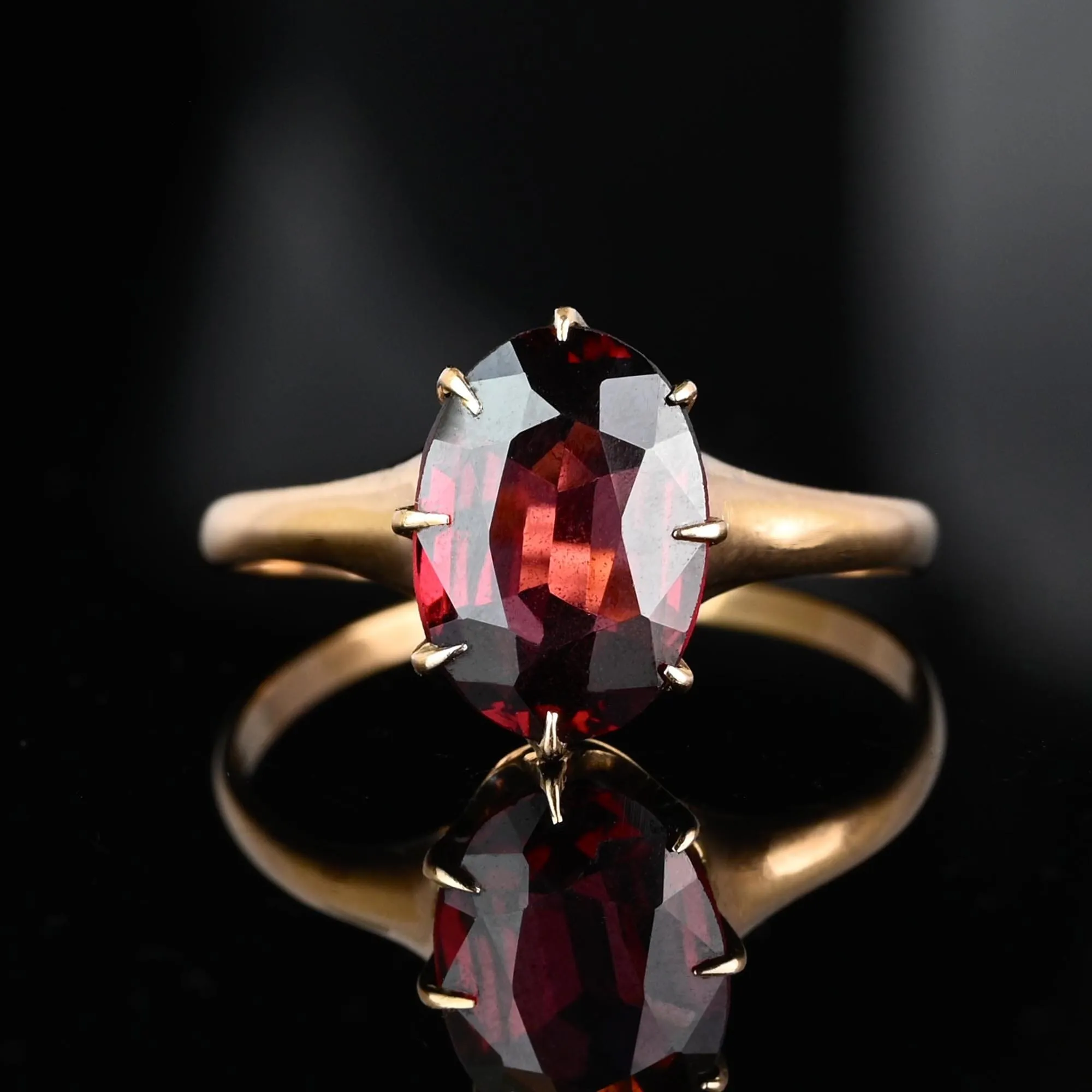 Antique Edwardian Oval Solitaire Rhodolite Garnet Ring