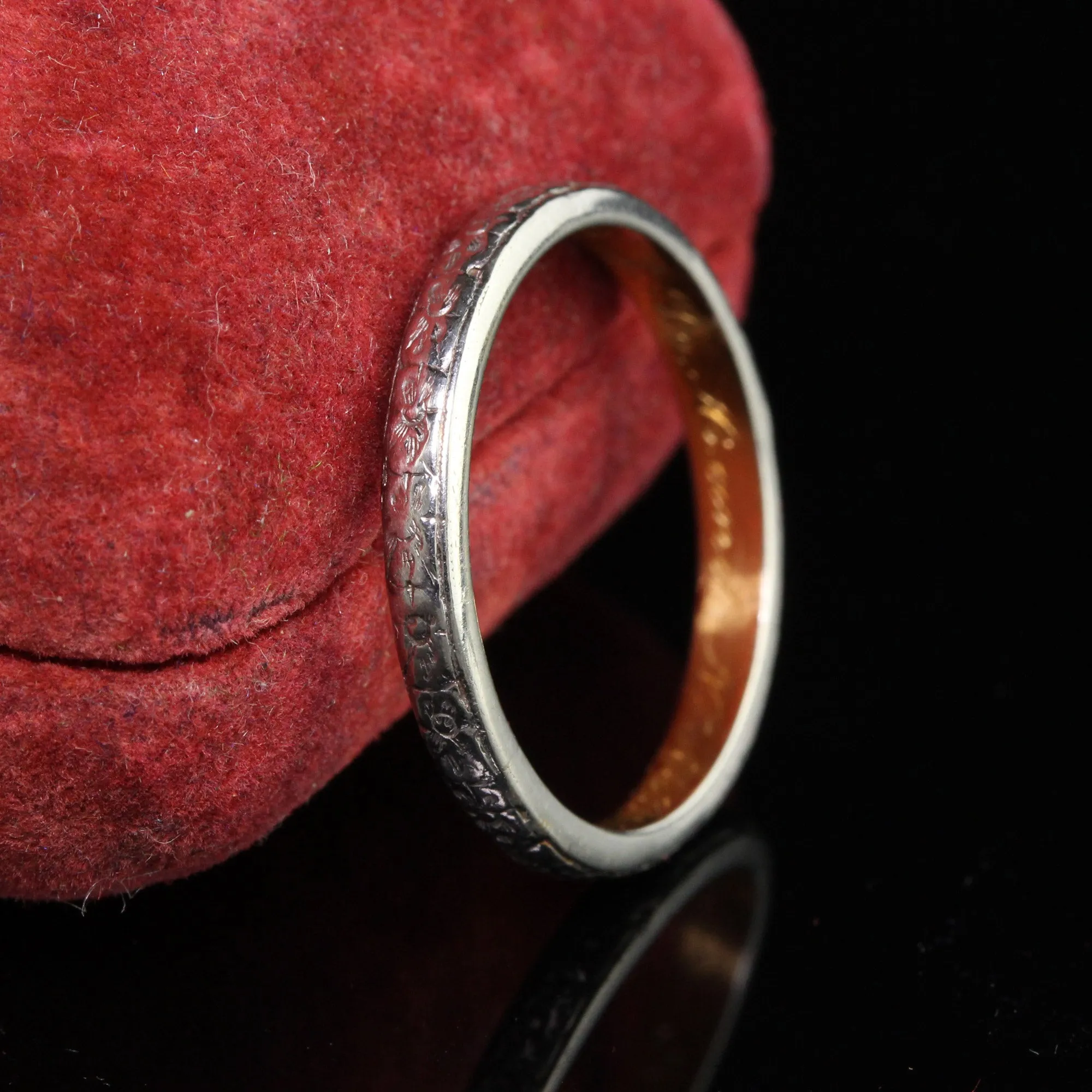Antique Edwardian Platinum 18K Gold Tiffany and Co Engraved Wedding Band