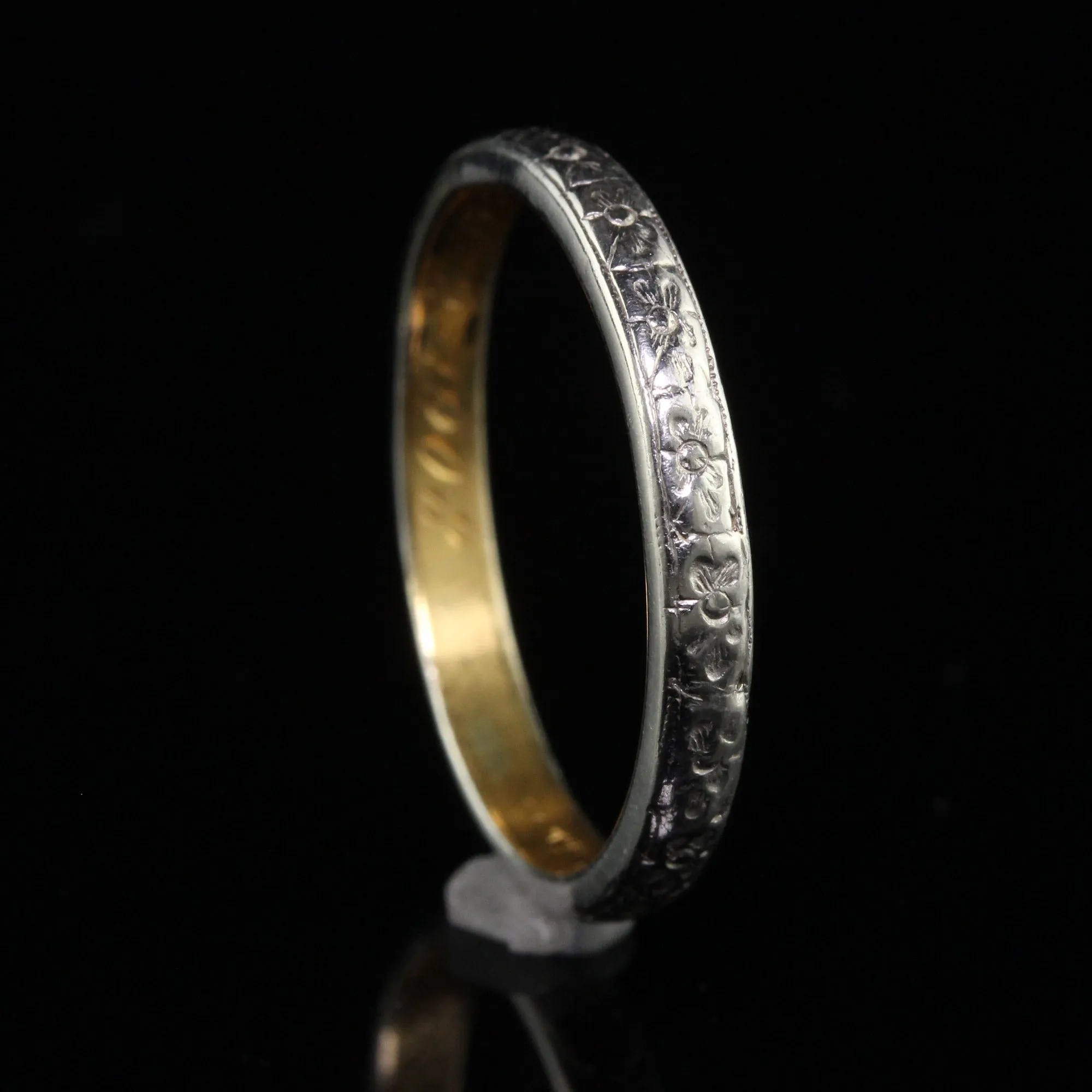 Antique Edwardian Platinum 18K Gold Tiffany and Co Engraved Wedding Band