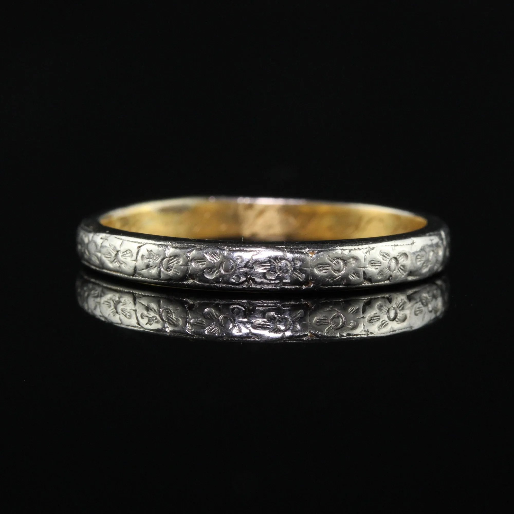 Antique Edwardian Platinum 18K Gold Tiffany and Co Engraved Wedding Band