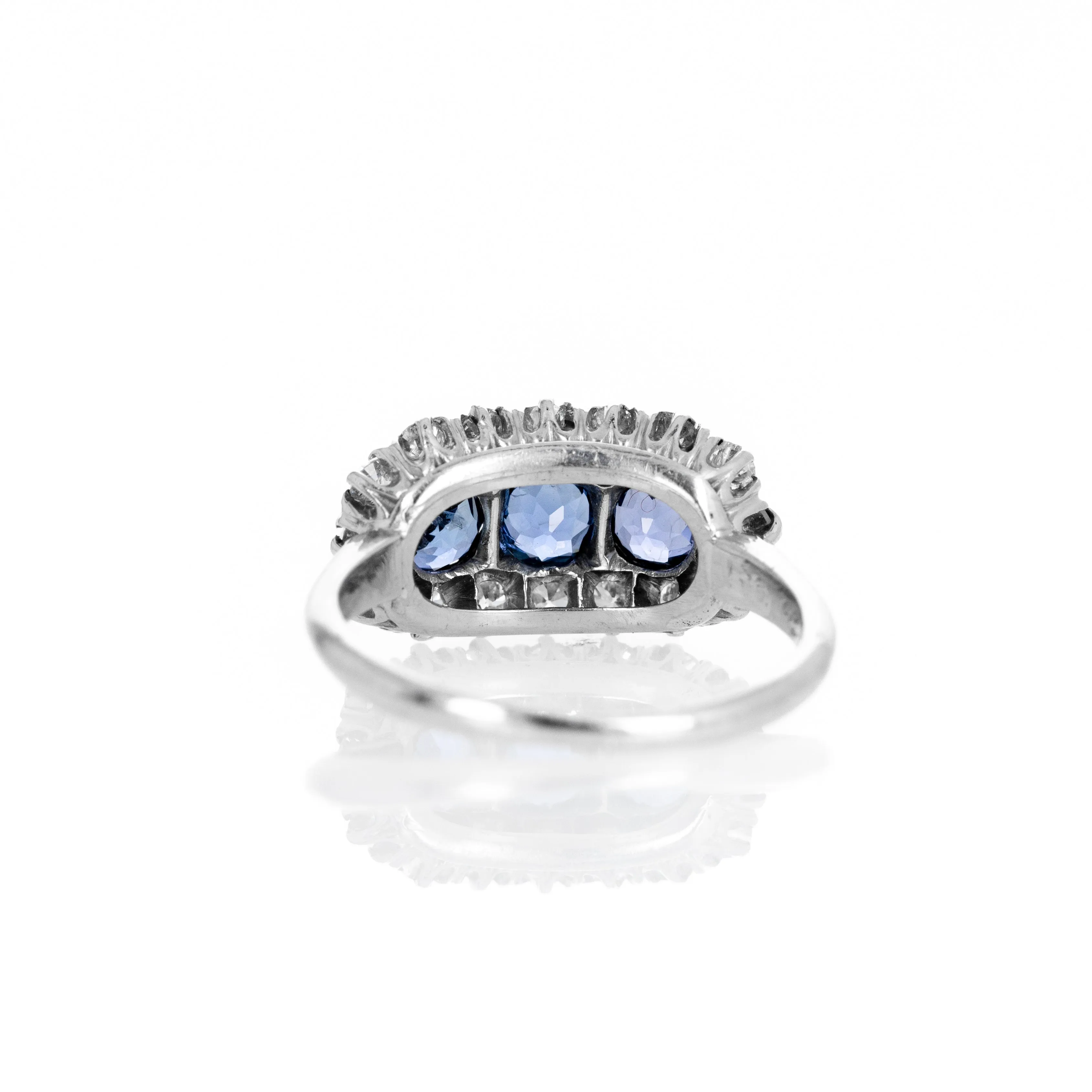 Antique Edwardian Platinum Sapphire Three Stone Diamond Ring Dated 1915