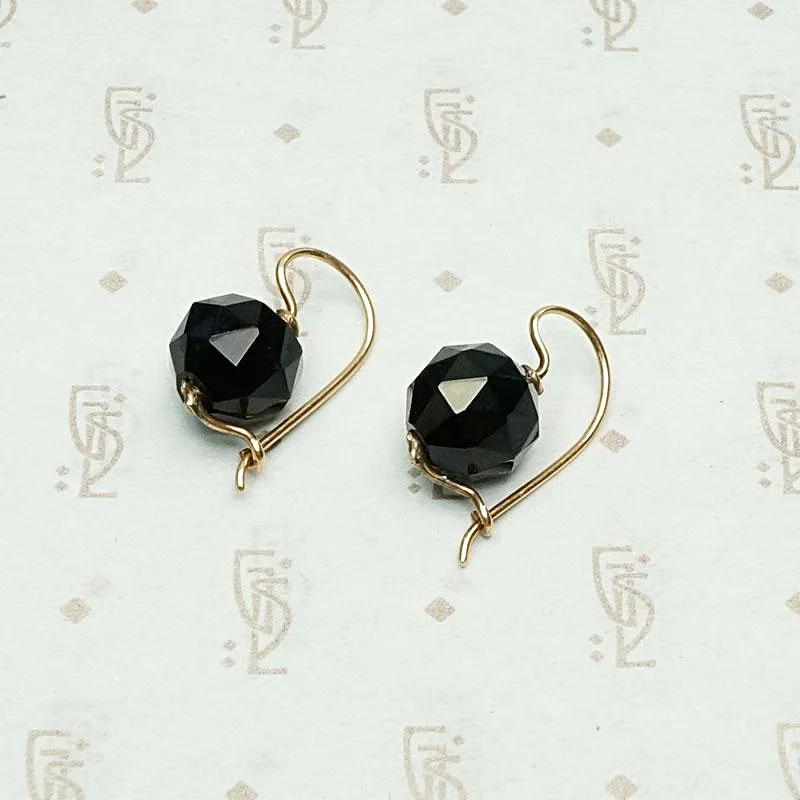 Antique Faceted Onyx Earbobs