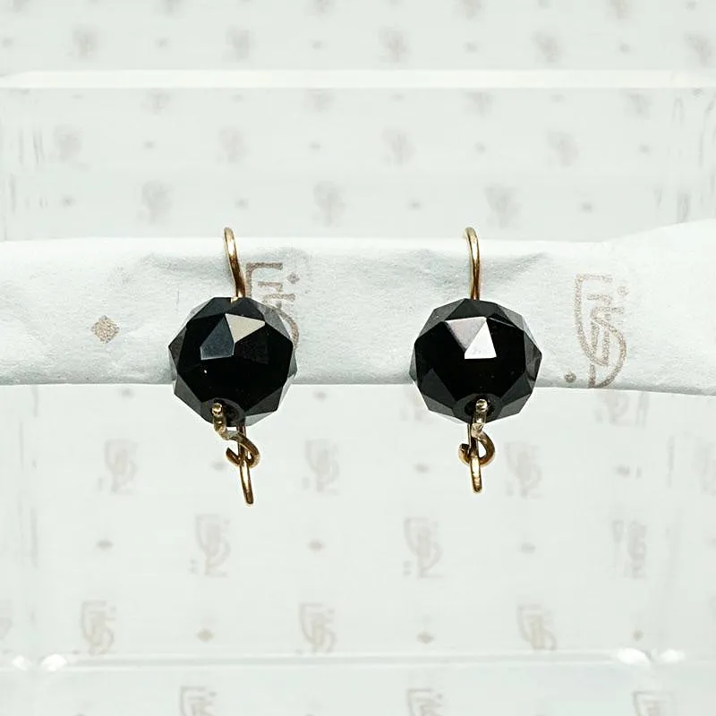 Antique Faceted Onyx Earbobs