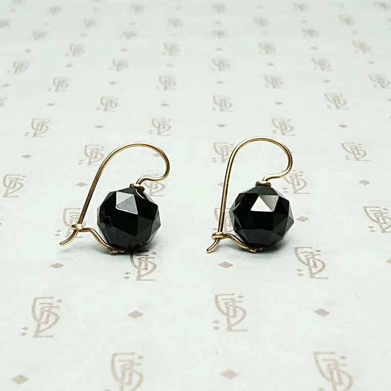 Antique Faceted Onyx Earbobs