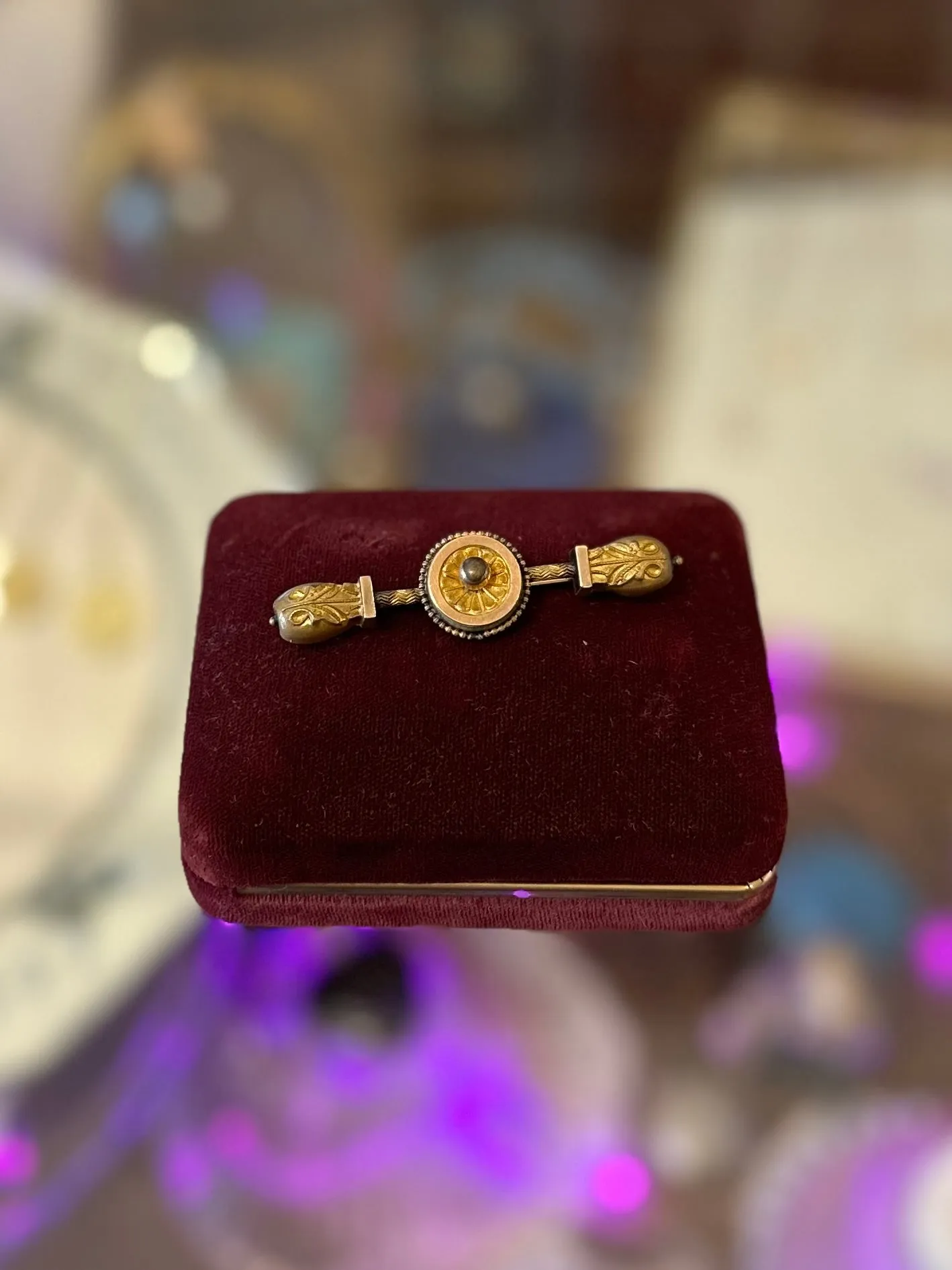 Antique Late 19th Century Victorian Gold Filled Bar Pin circa 1890s Mourning Era