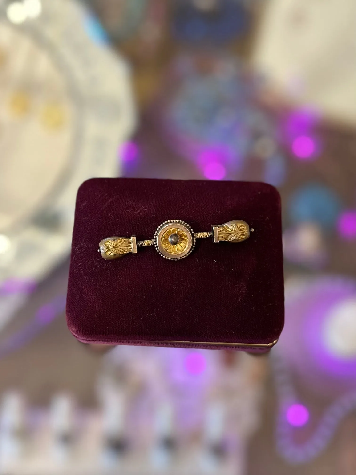 Antique Late 19th Century Victorian Gold Filled Bar Pin circa 1890s Mourning Era