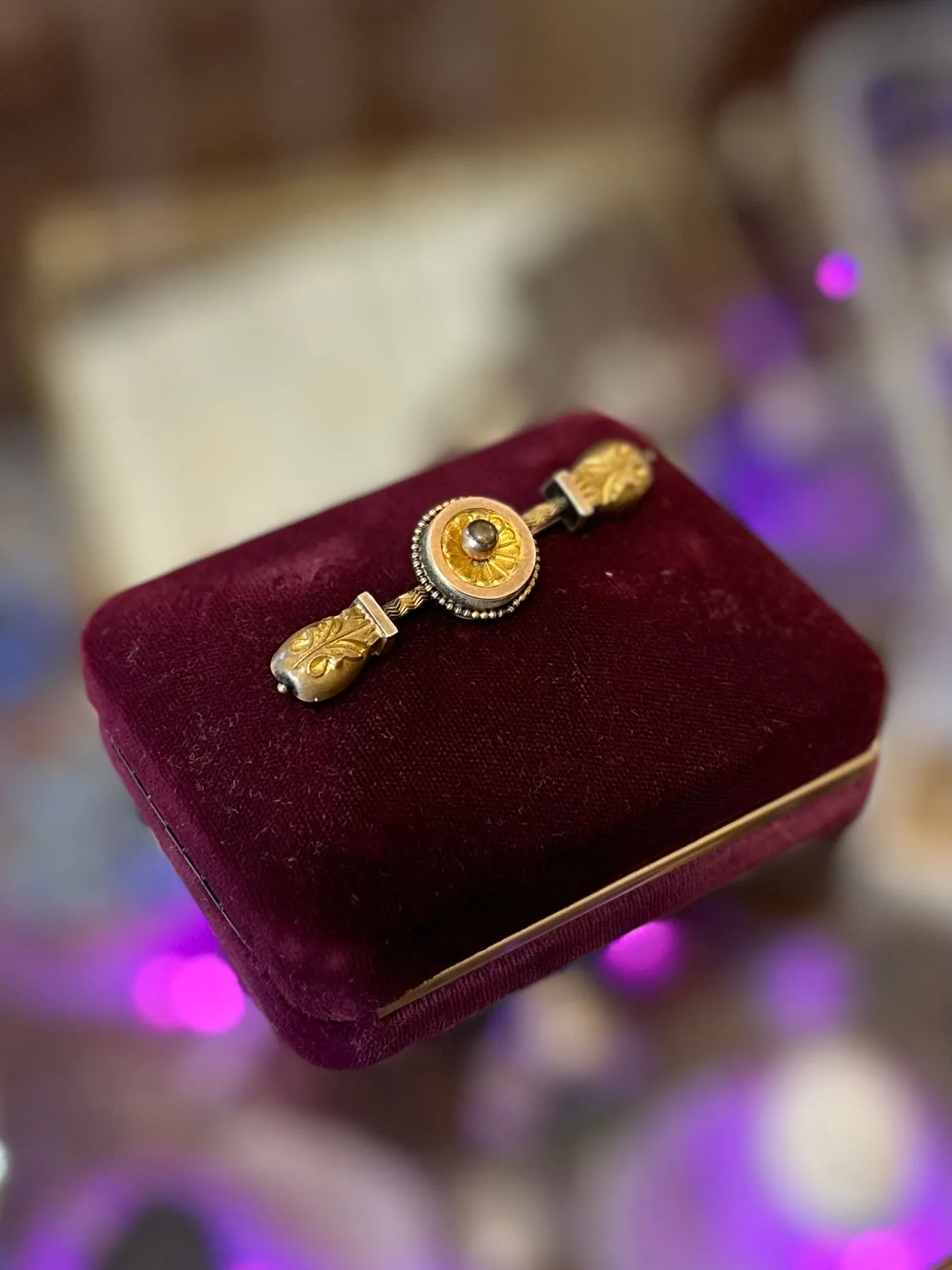 Antique Late 19th Century Victorian Gold Filled Bar Pin circa 1890s Mourning Era