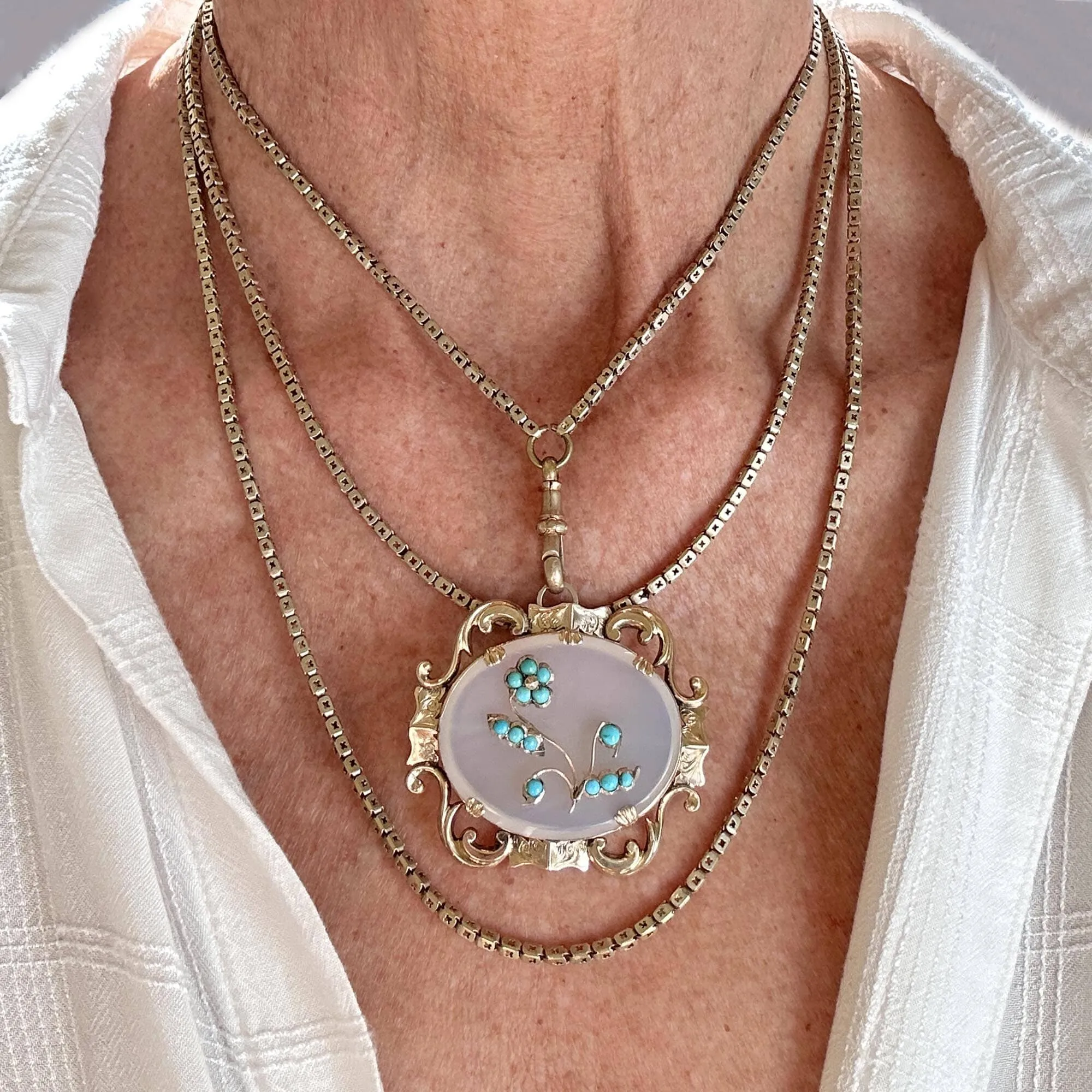 Antique Pierced Star Victorian Muff Guard Chain Necklace