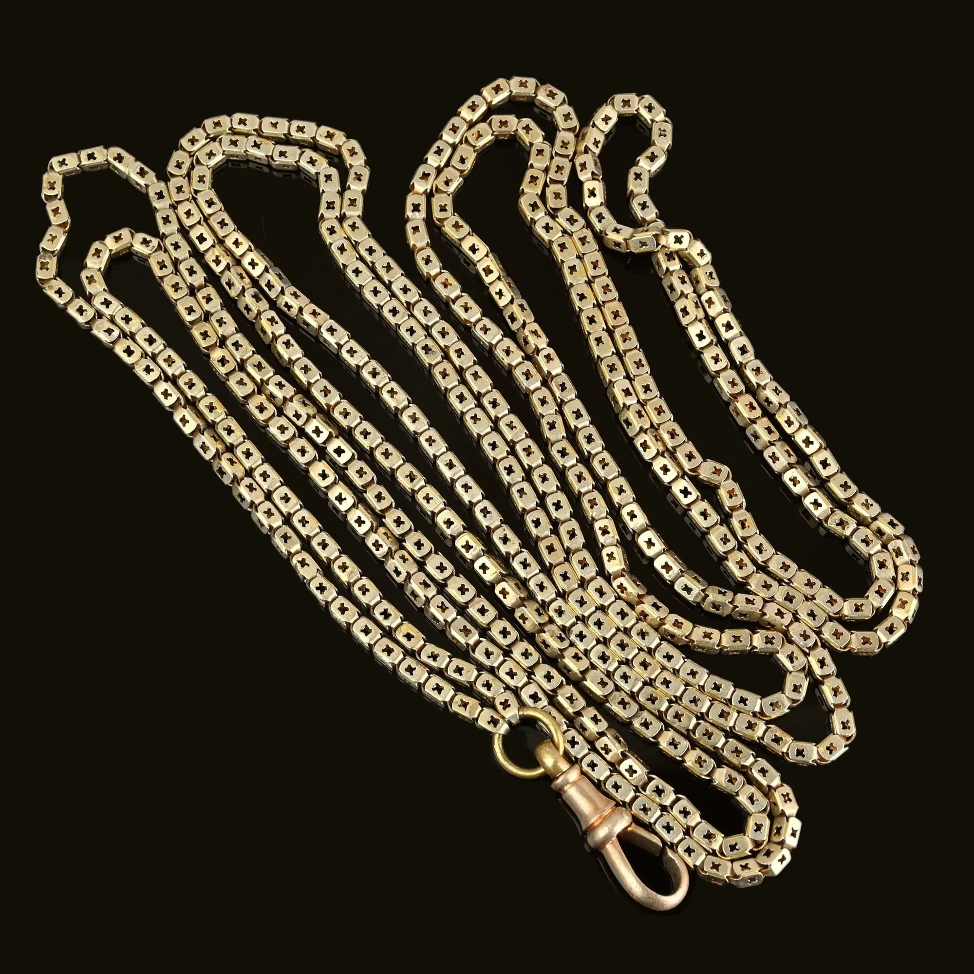 Antique Pierced Star Victorian Muff Guard Chain Necklace