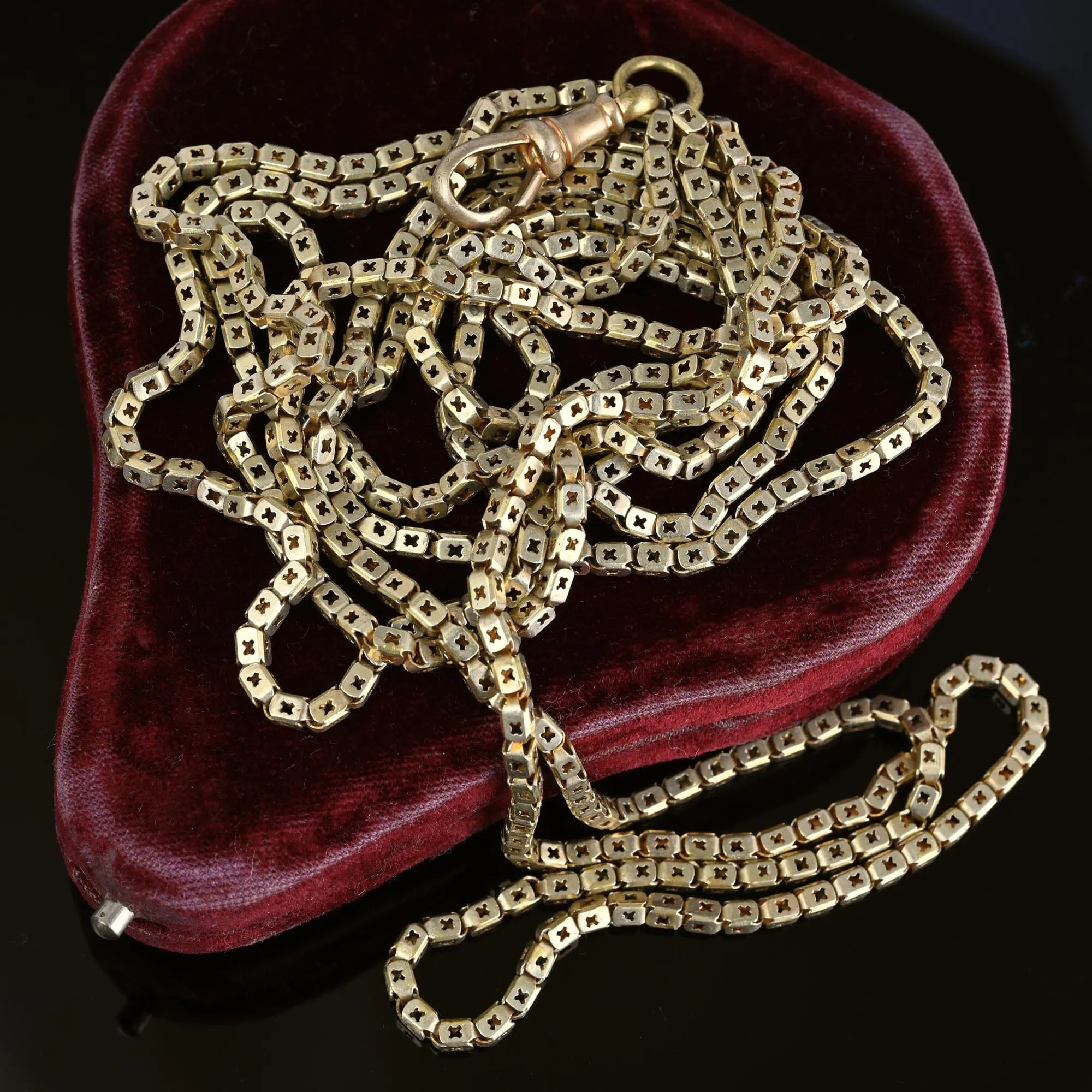 Antique Pierced Star Victorian Muff Guard Chain Necklace