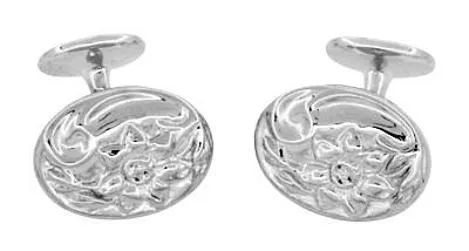 Antique Style Victorian Sunflower Cufflinks in Sterling Silver