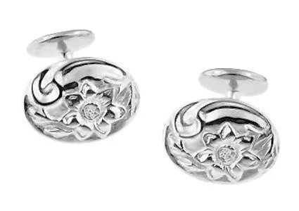 Antique Style Victorian Sunflower Cufflinks in Sterling Silver