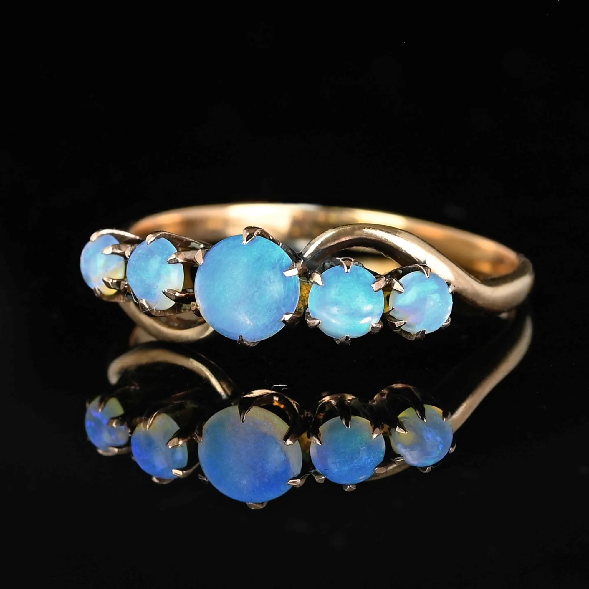 Antique Victorian 10K Gold Five Stone Opal Ring