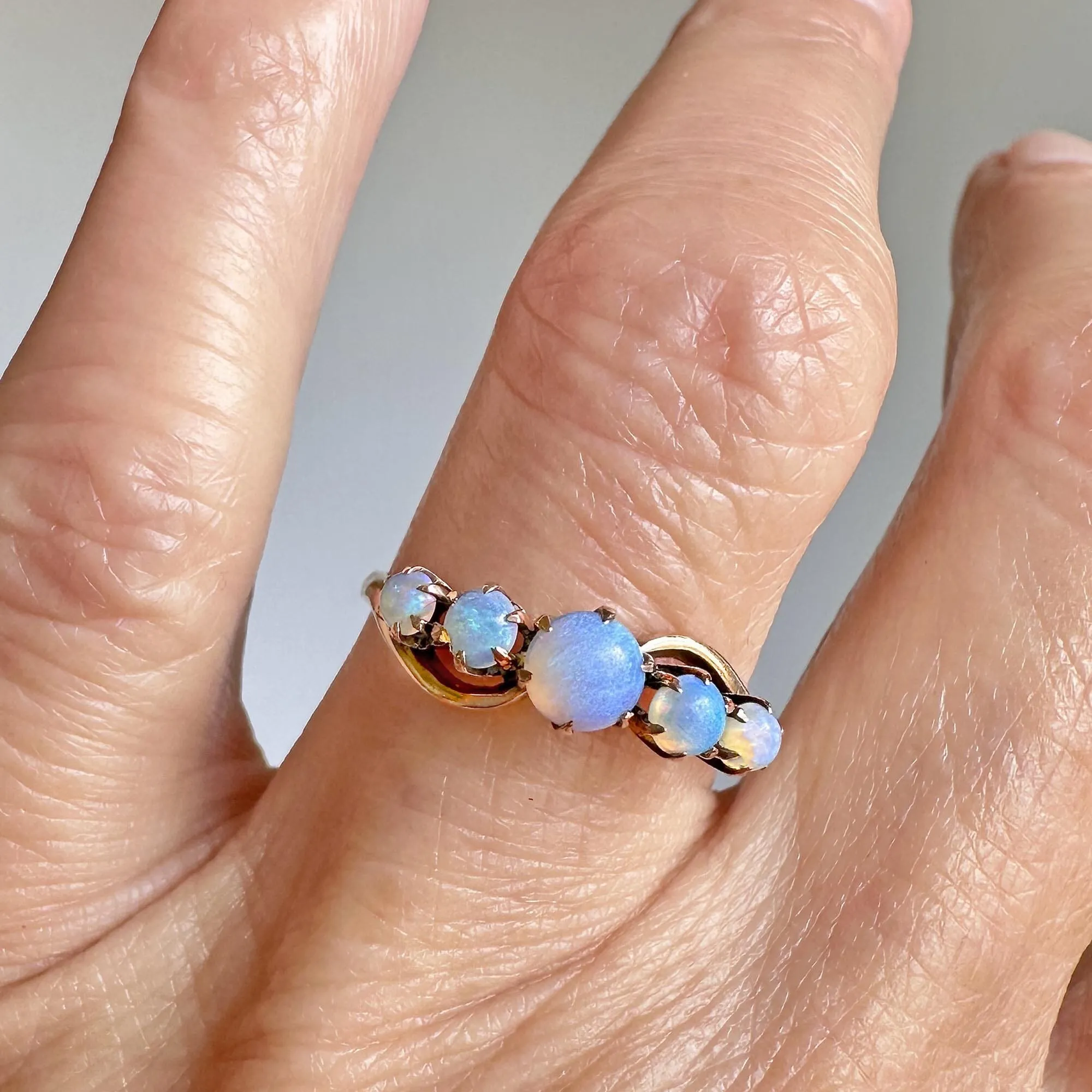 Antique Victorian 10K Gold Five Stone Opal Ring