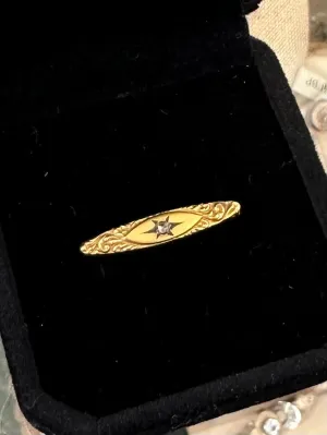 Antique Victorian 10k Yellow Gold Repousse & Clear Glass Faceted Stone Lingerie Pin