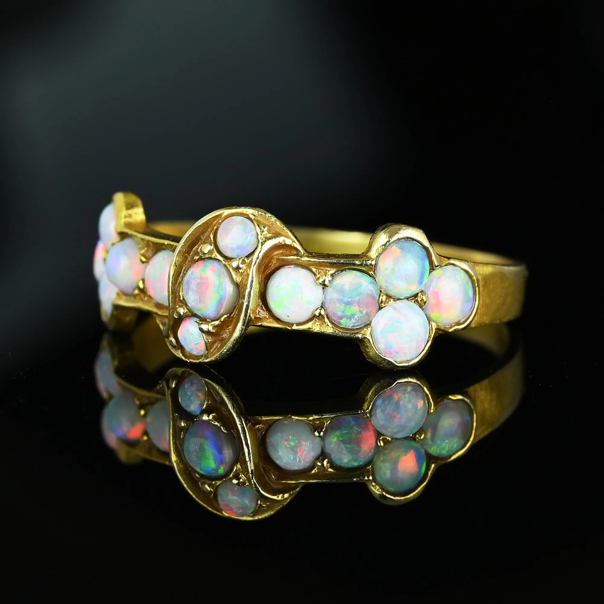 Antique Victorian 14K Gold Half Hoop Opal Ring Band
