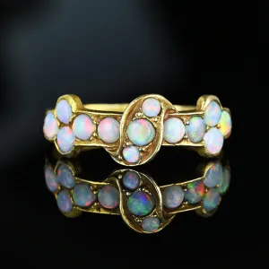Antique Victorian 14K Gold Half Hoop Opal Ring Band