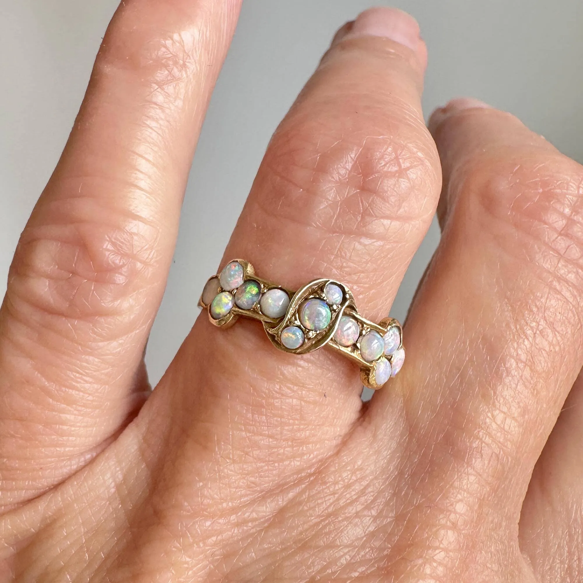 Antique Victorian 14K Gold Half Hoop Opal Ring Band